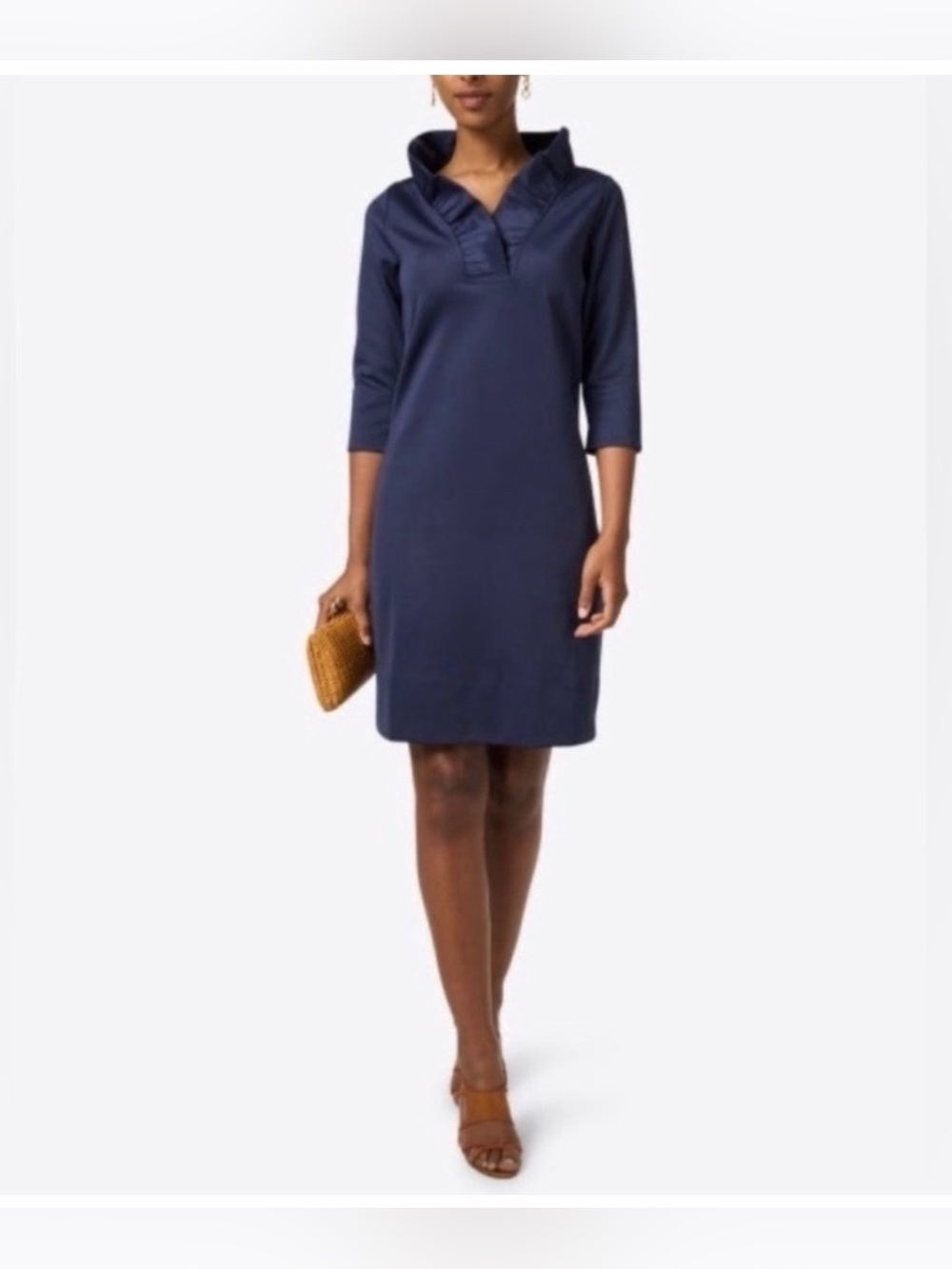 Gretchen Scott Navy Small Ruffle Collar Dress
